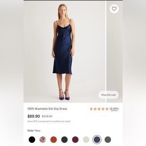 100% Washable Silk Slip Dress in Navy Blue